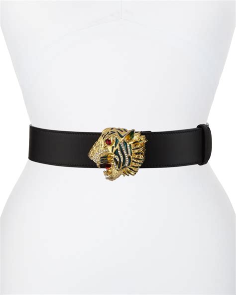 gucci tiger buckle web belt|Gucci tiger buckle leather belt.